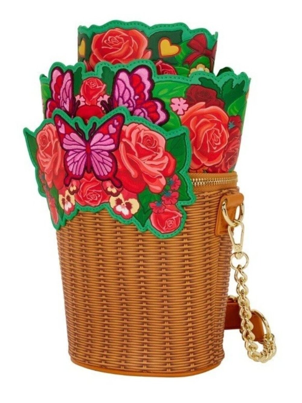Loungefly Floral Butterfly Woven Straw Crossbody Bag, Zip, Detachable Strap - Picture 2 of 9